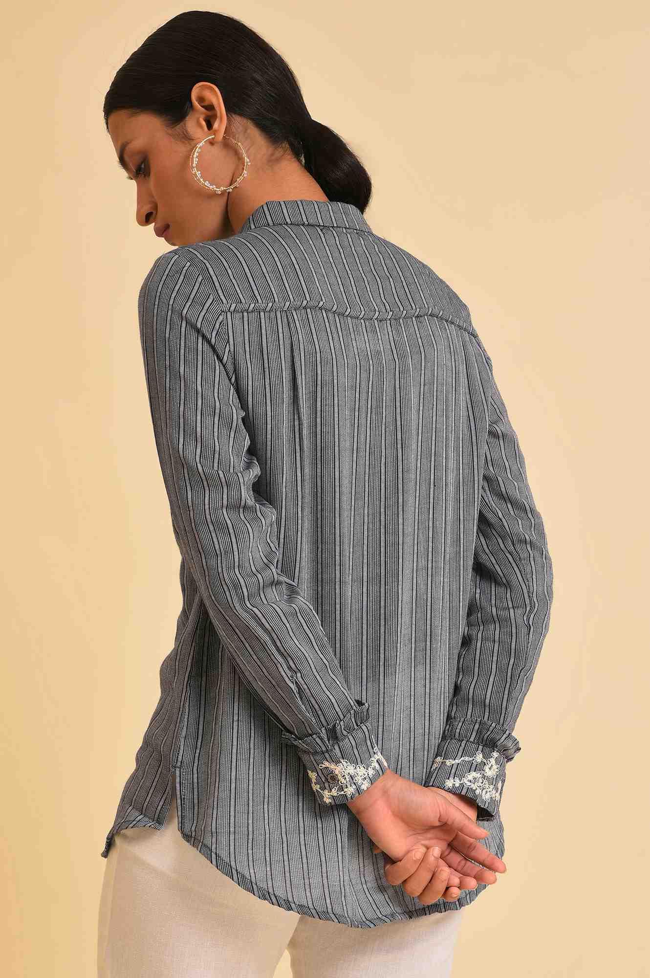 Grey Yarn Dyed Stripe Shirt - wforwoman