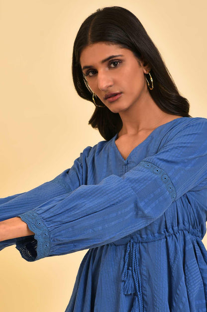 Blue Seer Sucker Peplum Top - wforwoman