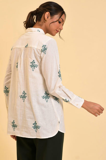 Ecru Floral Embroidered Women Shirt - wforwoman