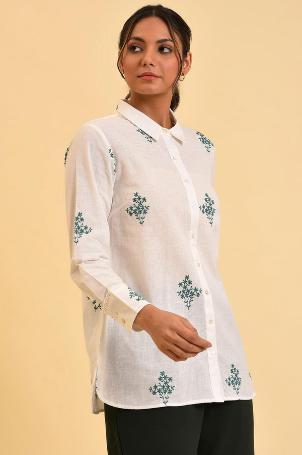 Ecru Floral Embroidered Women Shirt