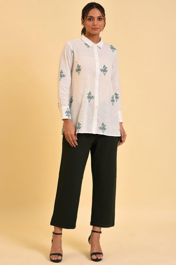 Ecru Floral Embroidered Women Shirt