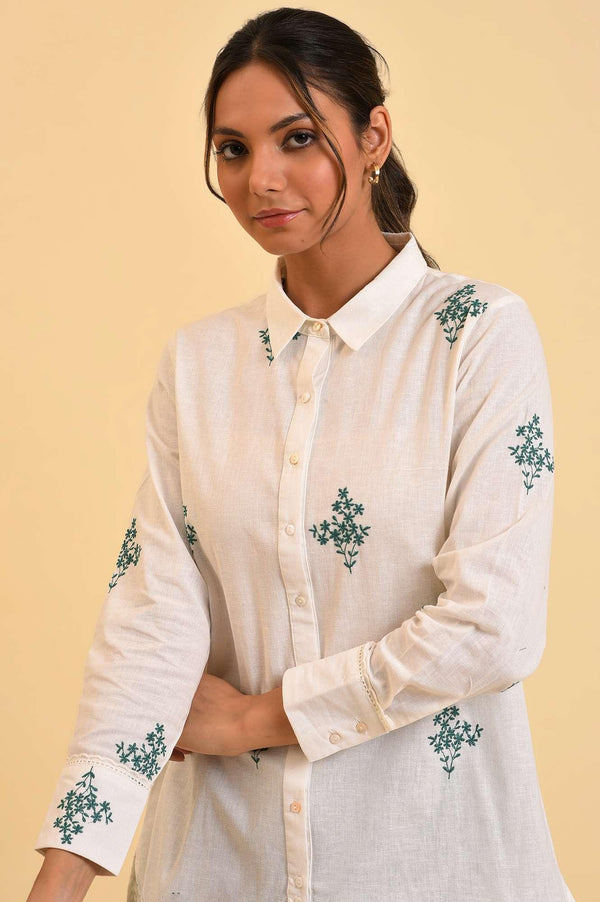 Ecru Floral Embroidered Women Shirt