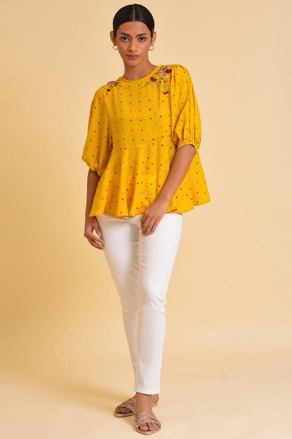 Yellow Embroidered Peplum Top