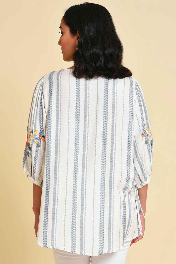 White And Blue Embroidered Top