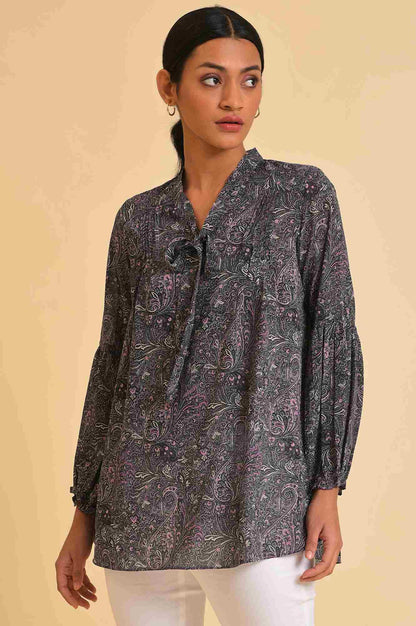 Black Paisley Printed A-Line Top - wforwoman