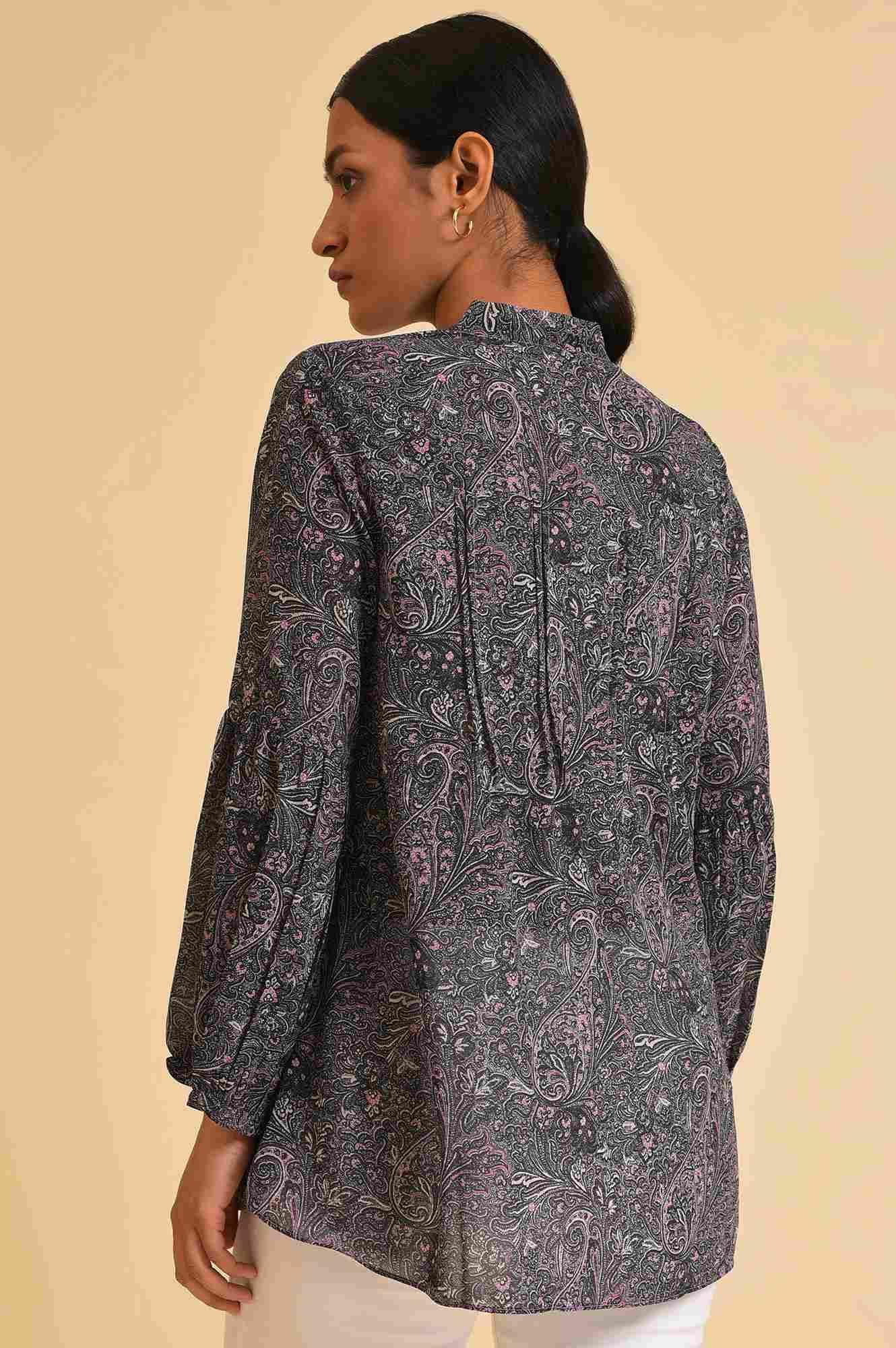 Black Paisley Printed A-Line Top - wforwoman