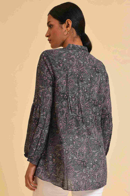 Black Paisley Printed A-Line Top - wforwoman