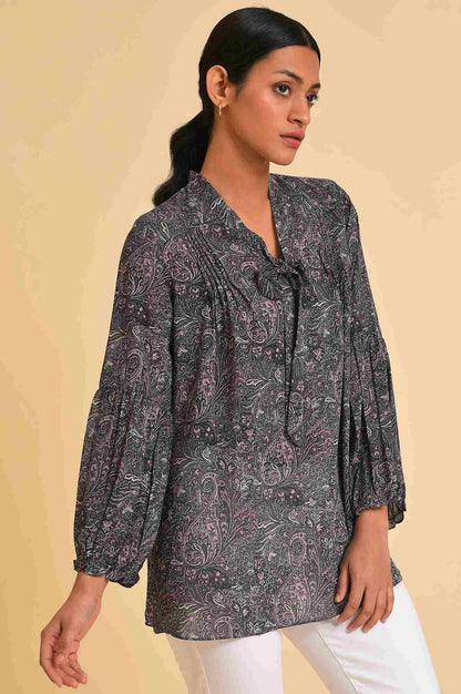 Black Paisley Printed A-Line Top - wforwoman