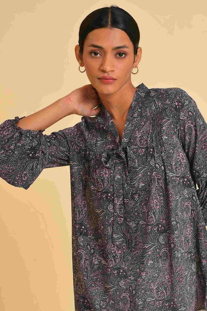 Black Paisley Printed A-Line Top - wforwoman