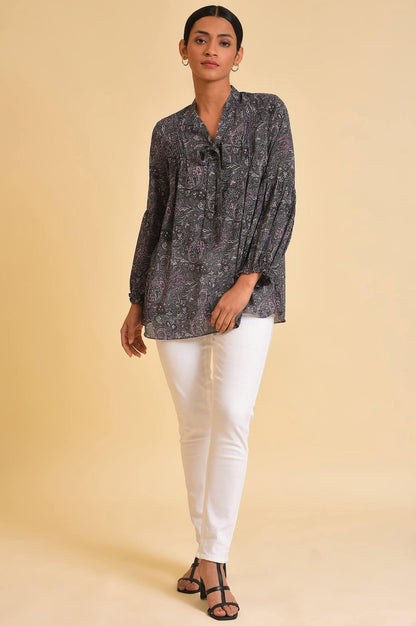 Black Paisley Printed A-Line Top - wforwoman