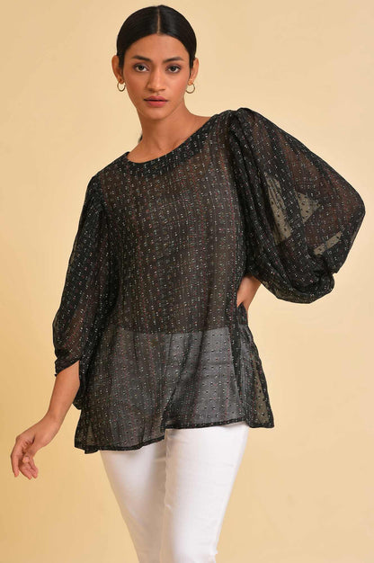 Black Georgette Textured Top - wforwoman