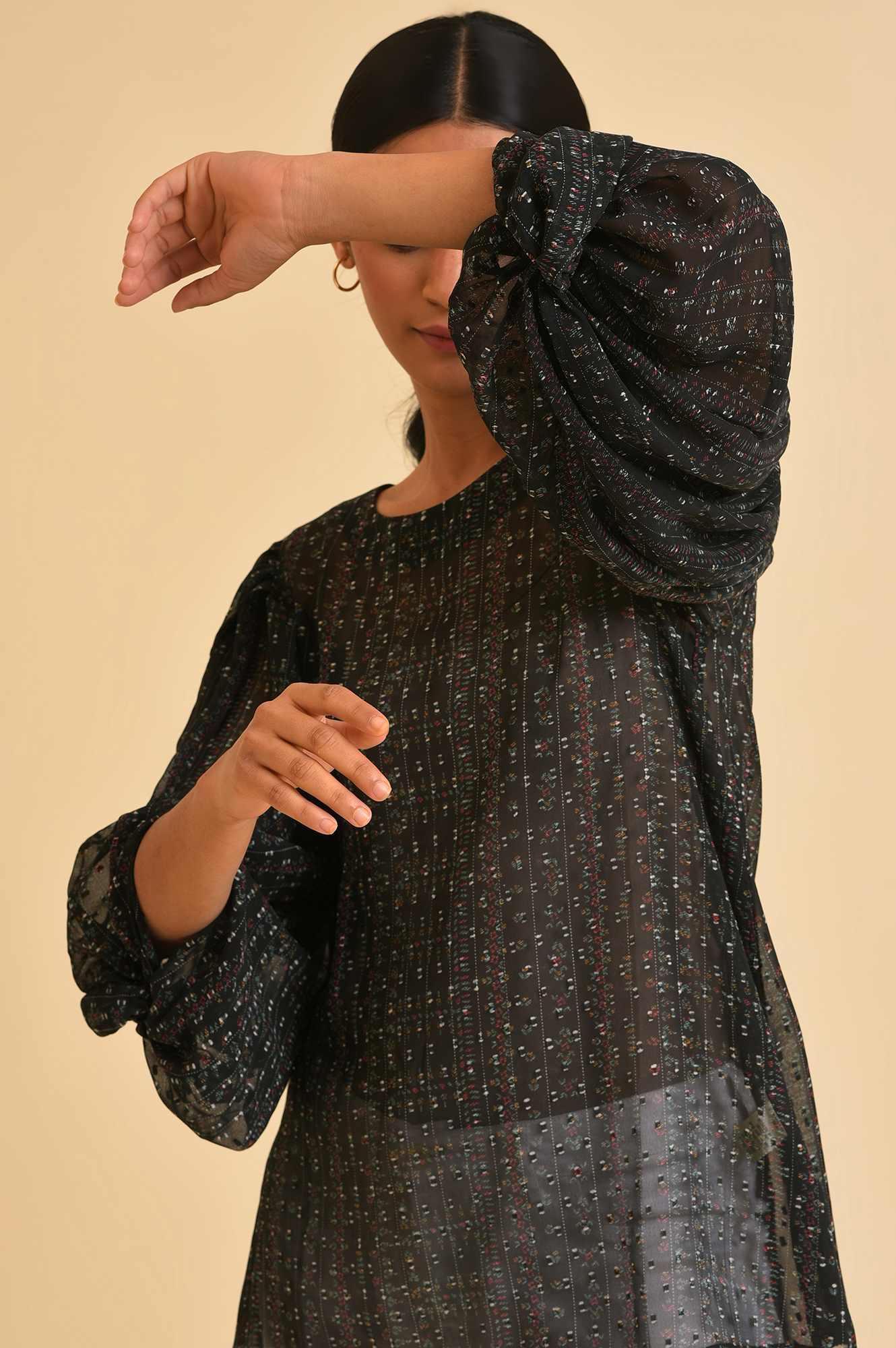 Black Georgette Textured Top - wforwoman