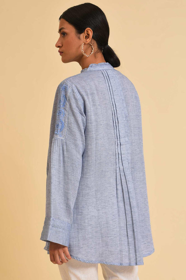 Blue Double Cloth Embroidered Top