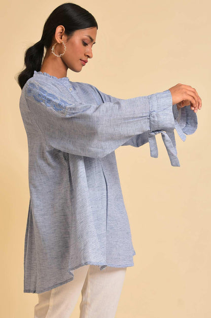 Blue Double Cloth Embroidered Top - wforwoman