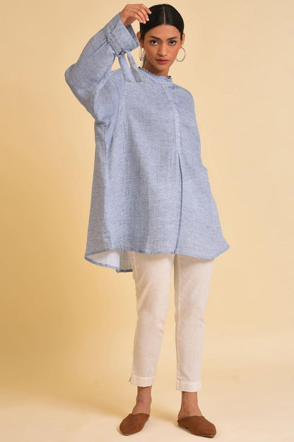 Blue Double Cloth Embroidered Top - wforwoman