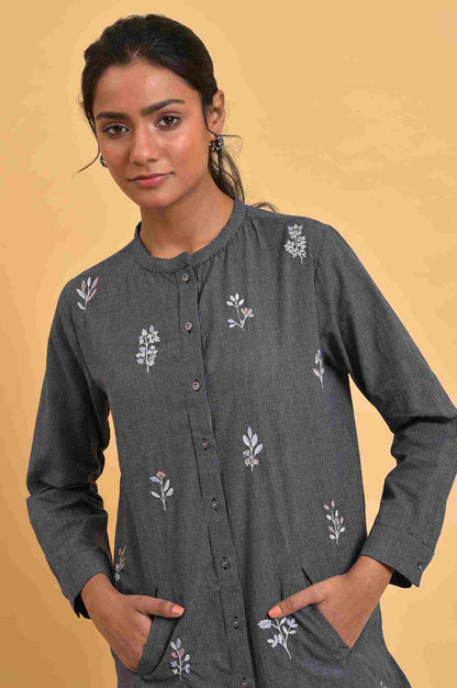 Grey Checker Embroidered Western Tunic - wforwoman