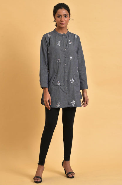 Grey Checker Embroidered Western Tunic - wforwoman