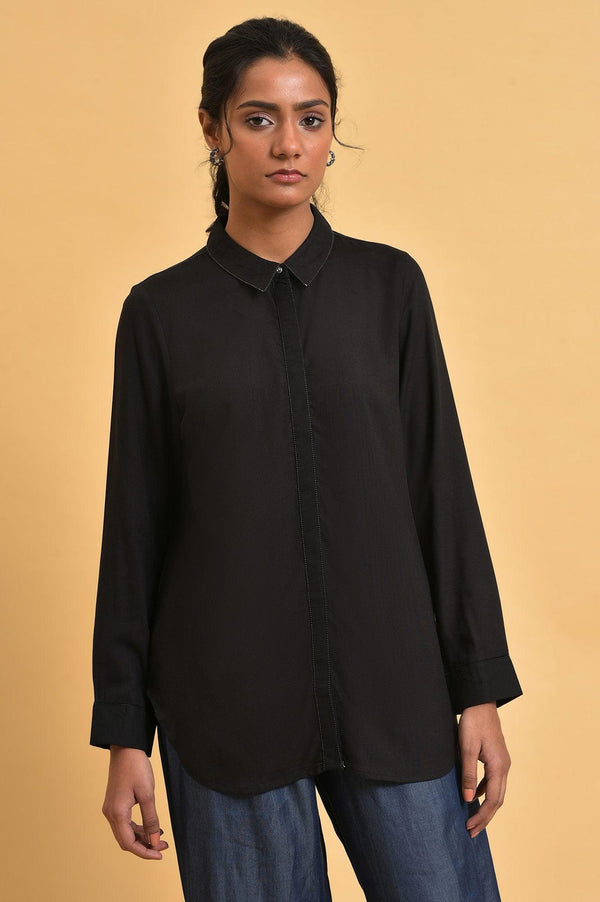 Black Rayon Women Western Shirt