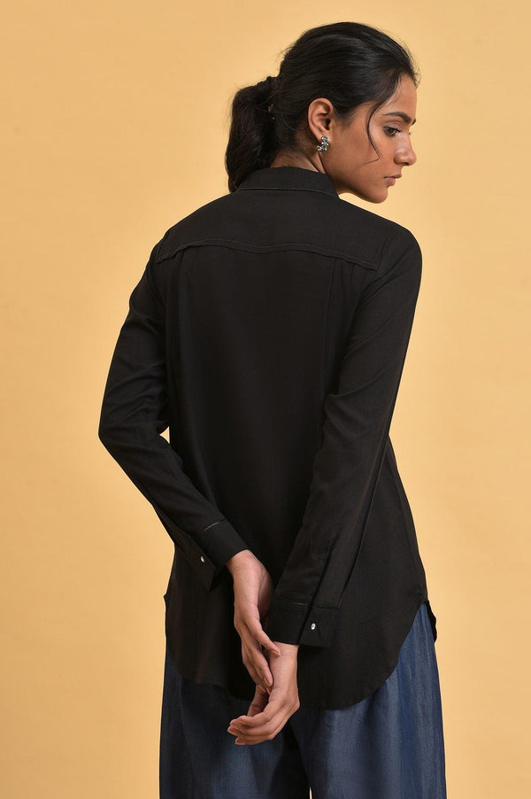 Black Rayon Women Western Shirt