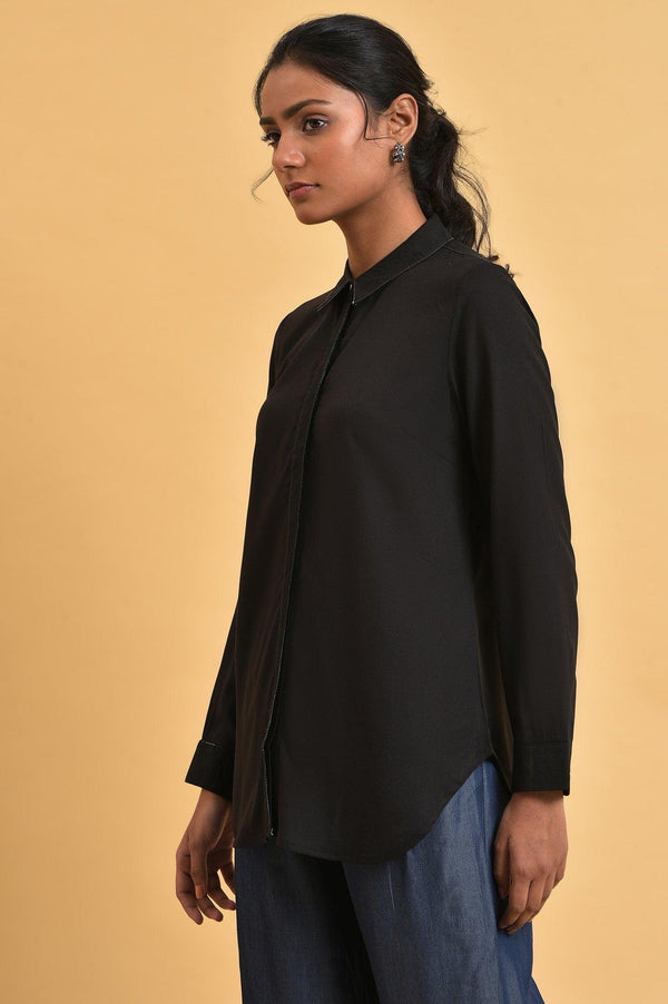 Black Rayon Women Western Shirt