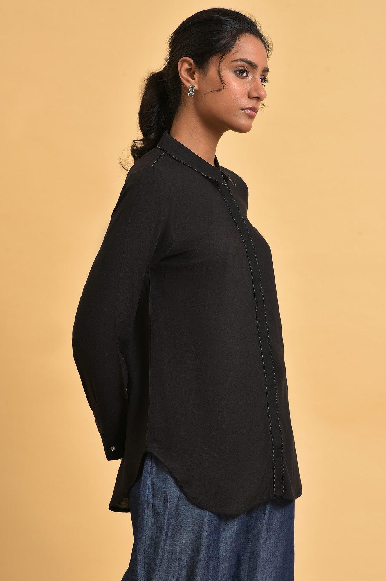 Black Rayon Women Western Shirt - wforwoman