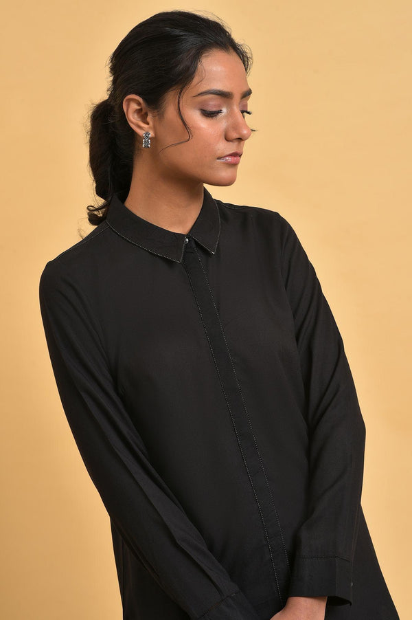 Black Rayon Women Western Shirt