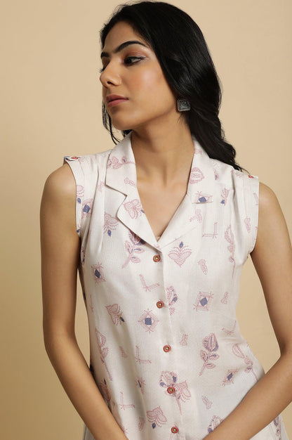 Ecru Lapel Collar Summer Sleeveless Tunic - wforwoman