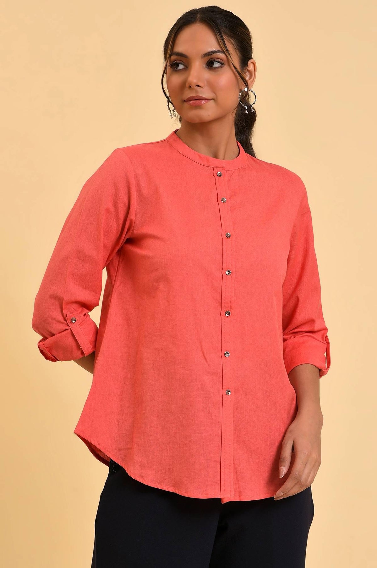 Peach Button Down Western Top - XS