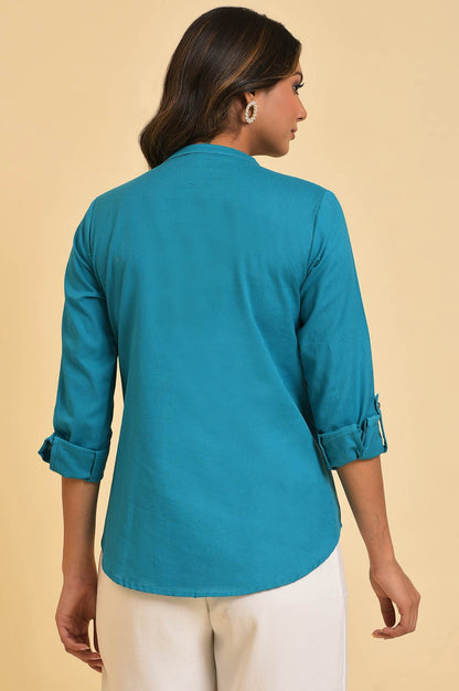 Blue Button Down Western Top