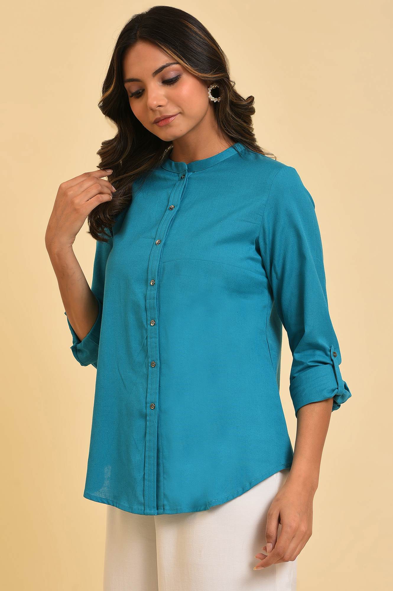 Blue Button Down Western Top