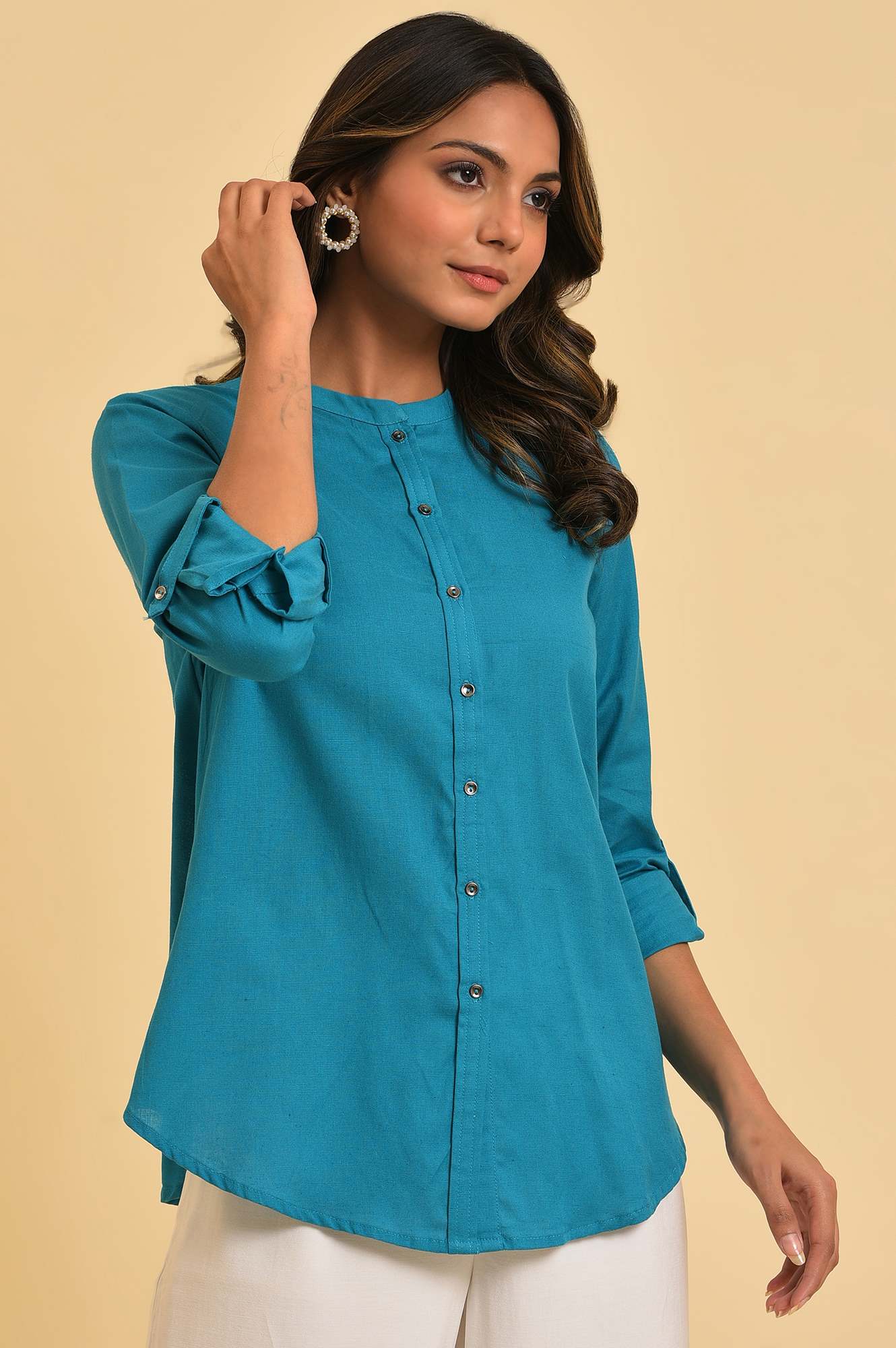 Blue Button Down Western Top