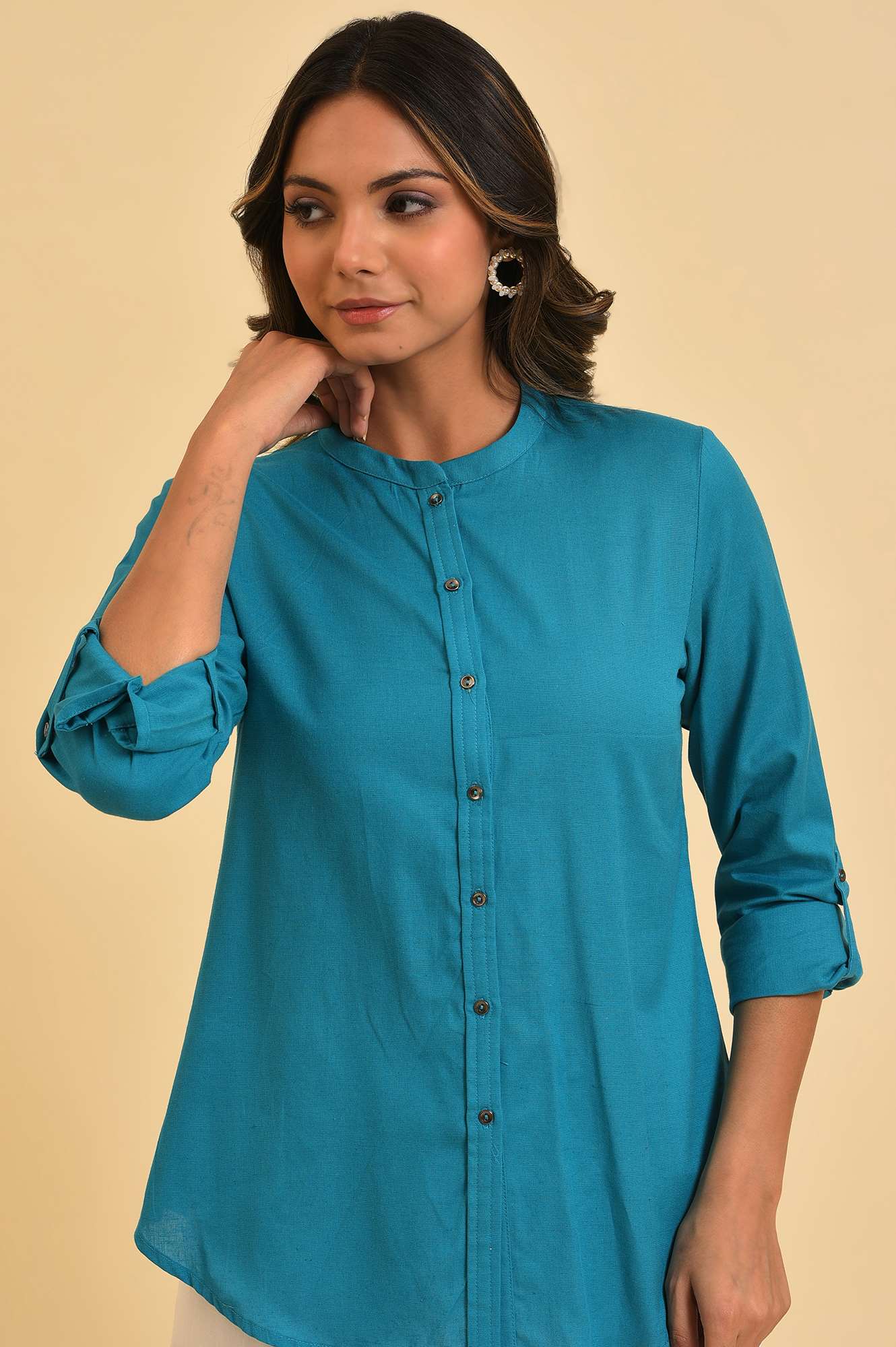 Blue Button Down Western Top