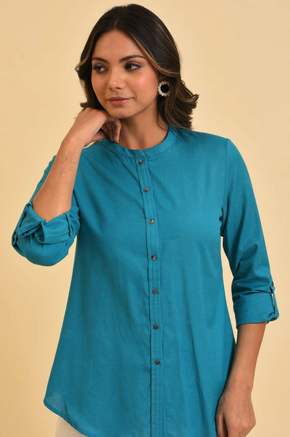 Blue Button Down Western Top