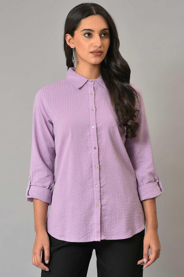 Light Purple Shirt Collar Casual Western Top