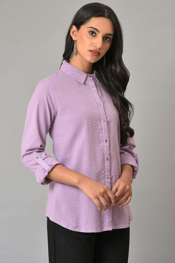 Light Purple Shirt Collar Casual Western Top