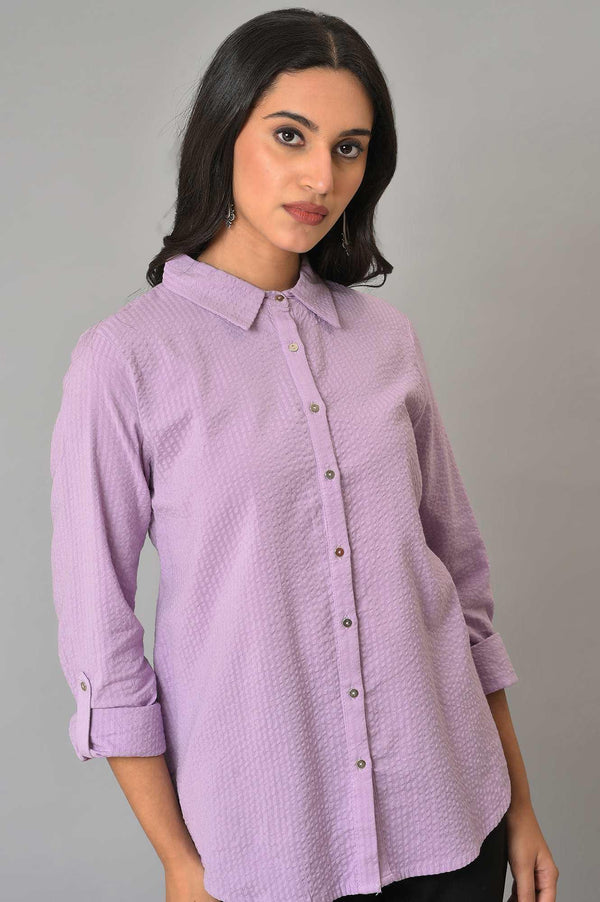 Light Purple Shirt Collar Casual Western Top