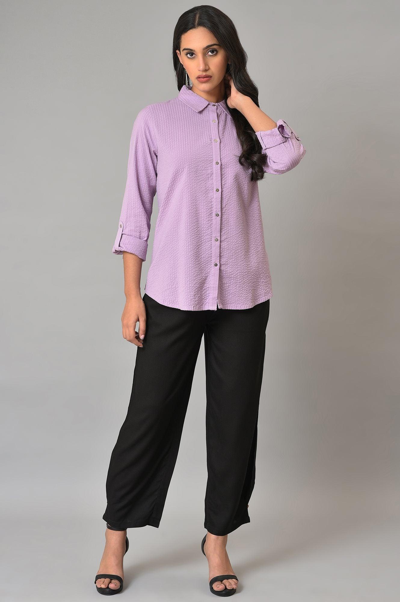 Buy Light Purple Shirt Collar Casual Western Top Online for Woman | WforWoman Buy Light Purple Shirt Collar Casual Western Top Online for Woman | WforWoman