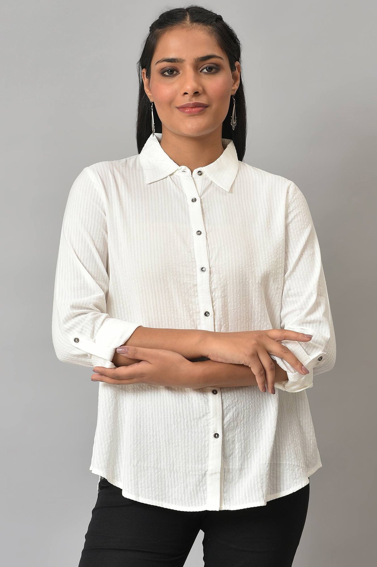 Ecru Shirt Collar Top - XS