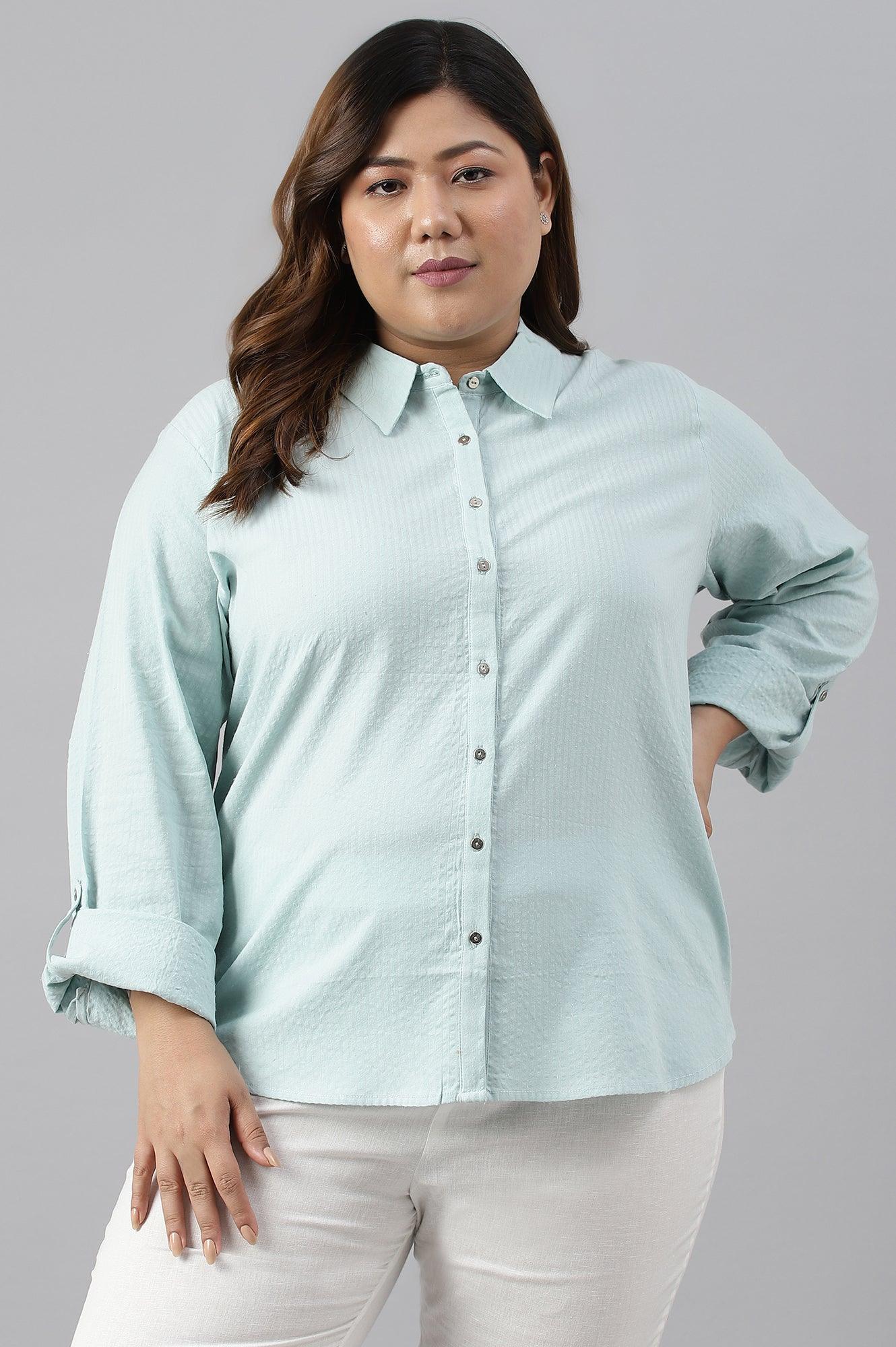 Light Blue Western Buton-Down Plus Size Top - wforwoman