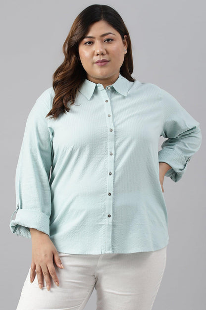 Light Blue Western Buton-Down Plus Size Top - wforwoman