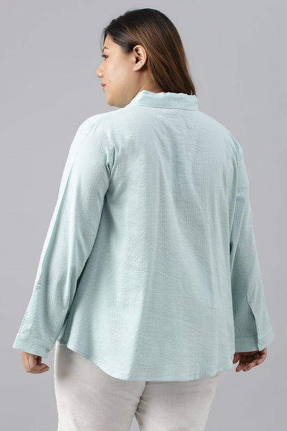 Light Blue Western Buton-Down Plus Size Top - wforwoman