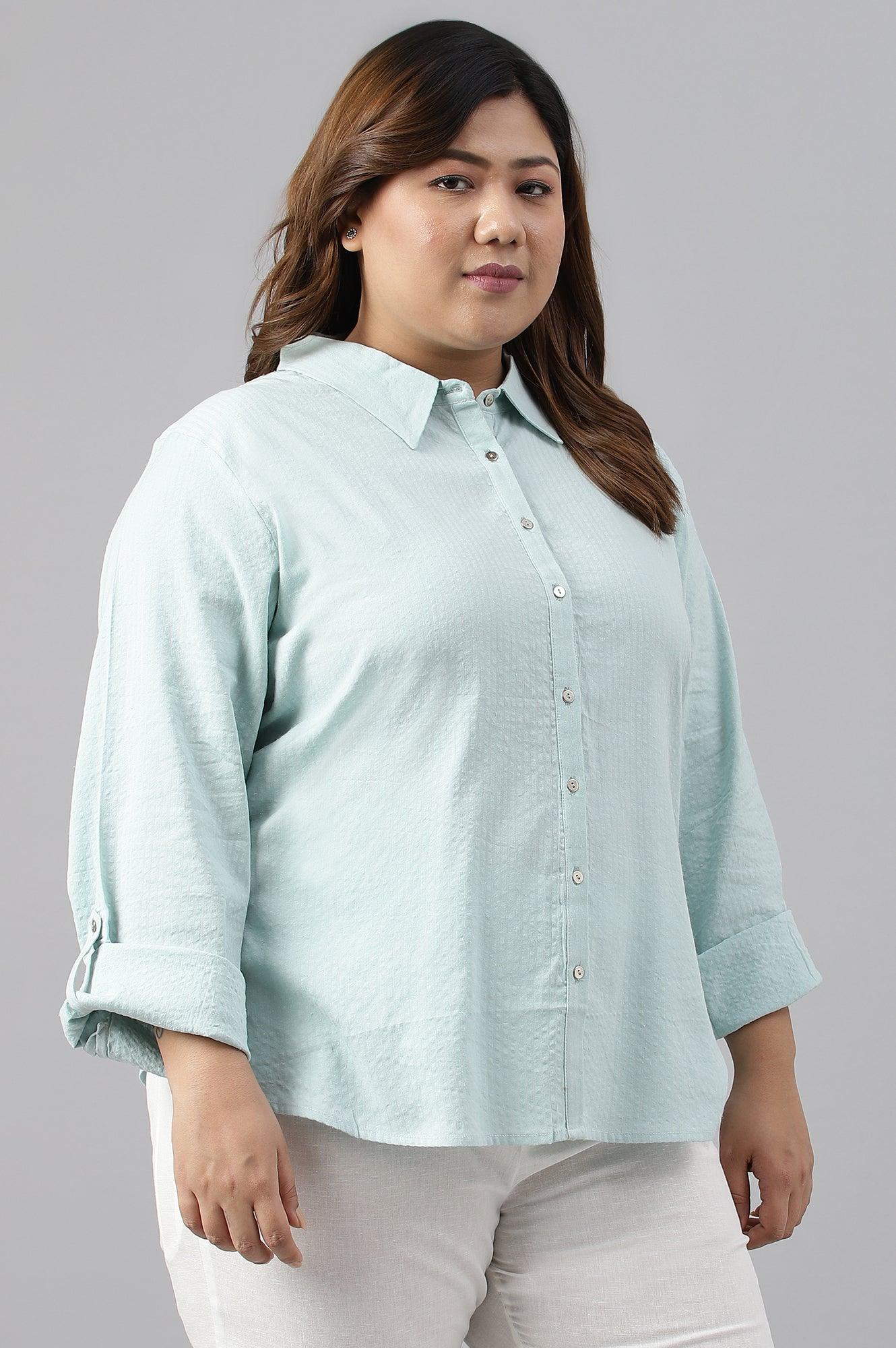 Light Blue Western Buton-Down Plus Size Top - wforwoman