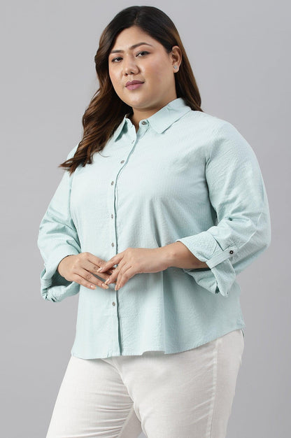Light Blue Western Buton-Down Plus Size Top - wforwoman