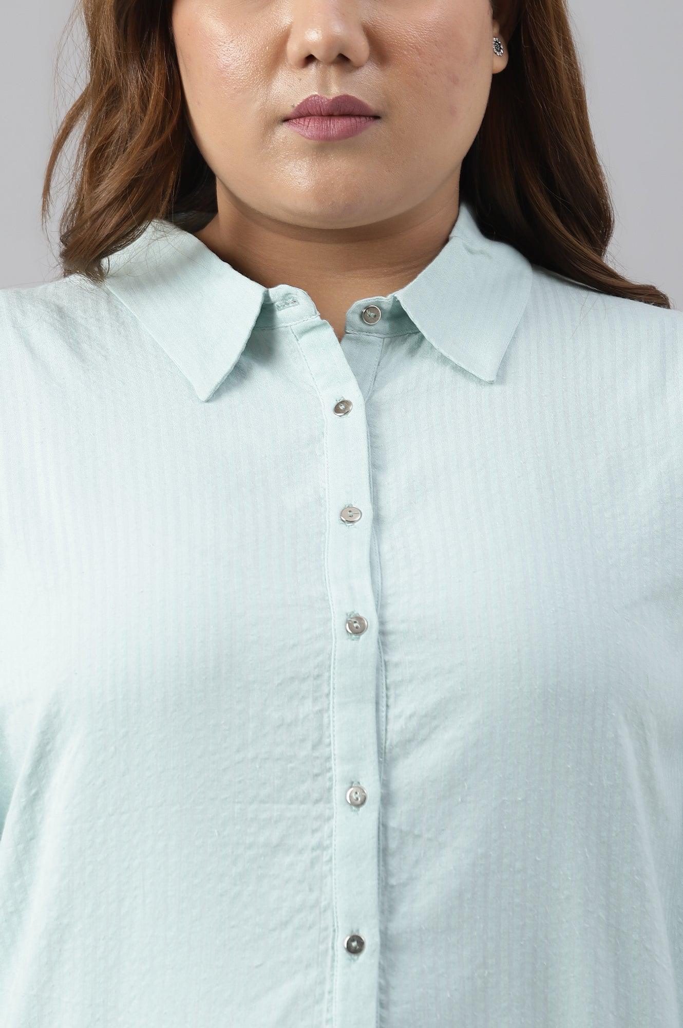 Light Blue Western Buton-Down Plus Size Top - wforwoman