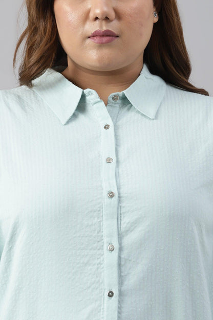 Light Blue Western Buton-Down Plus Size Top - wforwoman