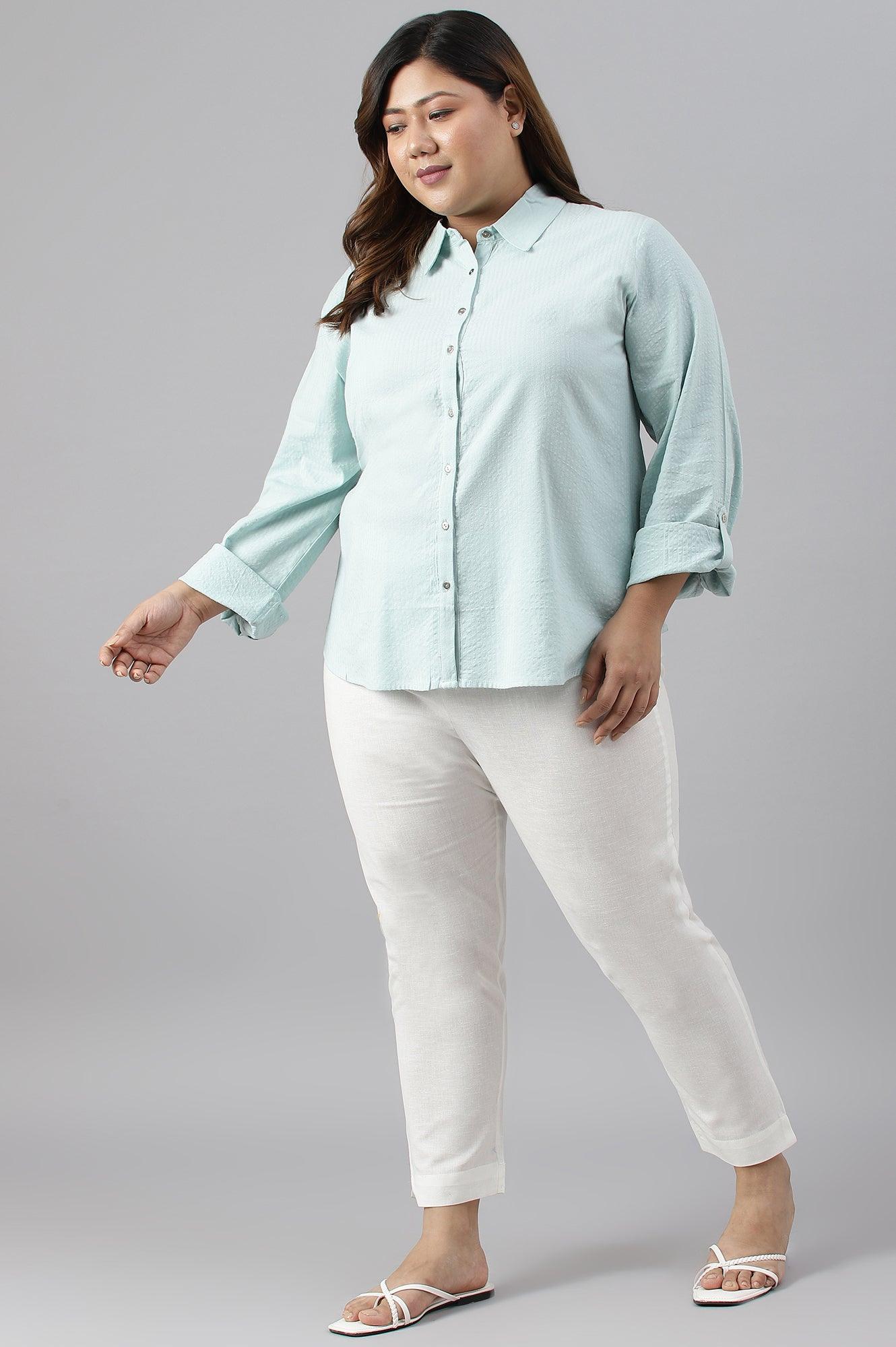 Light Blue Western Buton-Down Plus Size Top - wforwoman