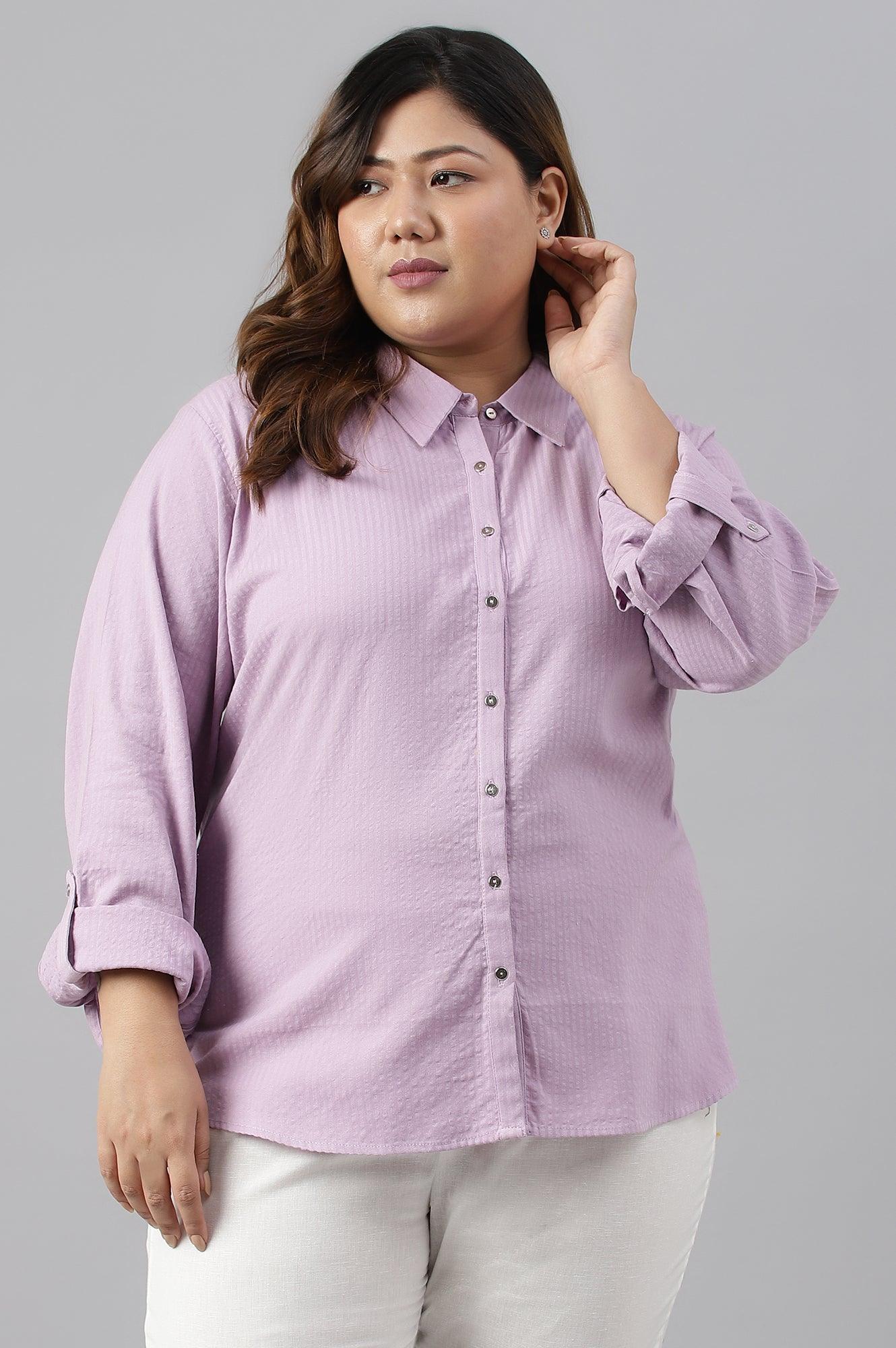 Light Purple Shirt Collar Plus Size Top - wforwoman