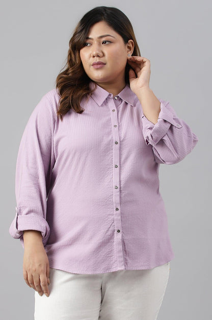 Light Purple Shirt Collar Plus Size Top - wforwoman