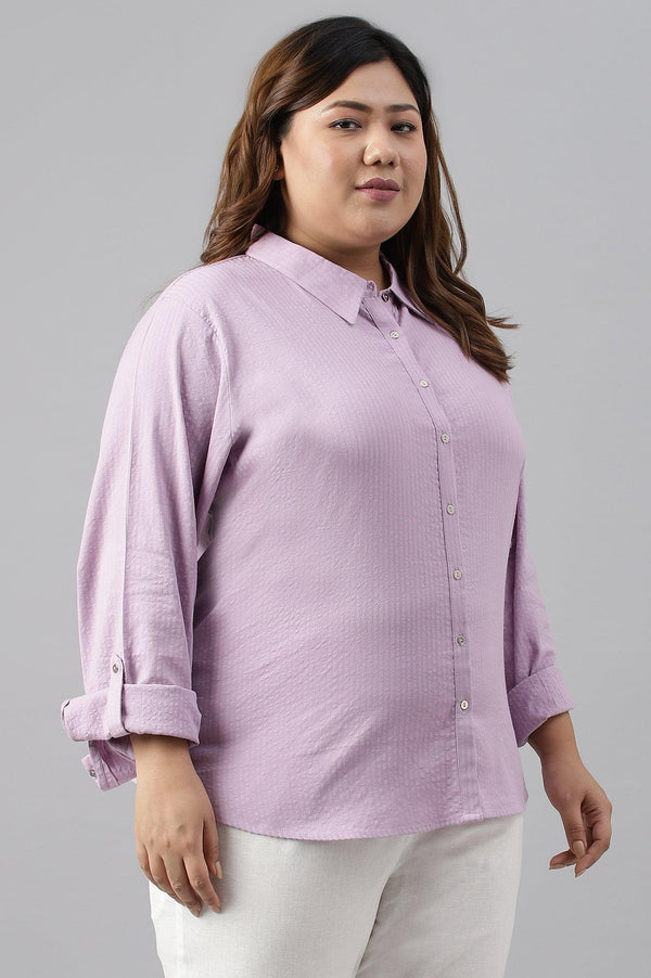 Light Purple Shirt Collar Plus Size Top
