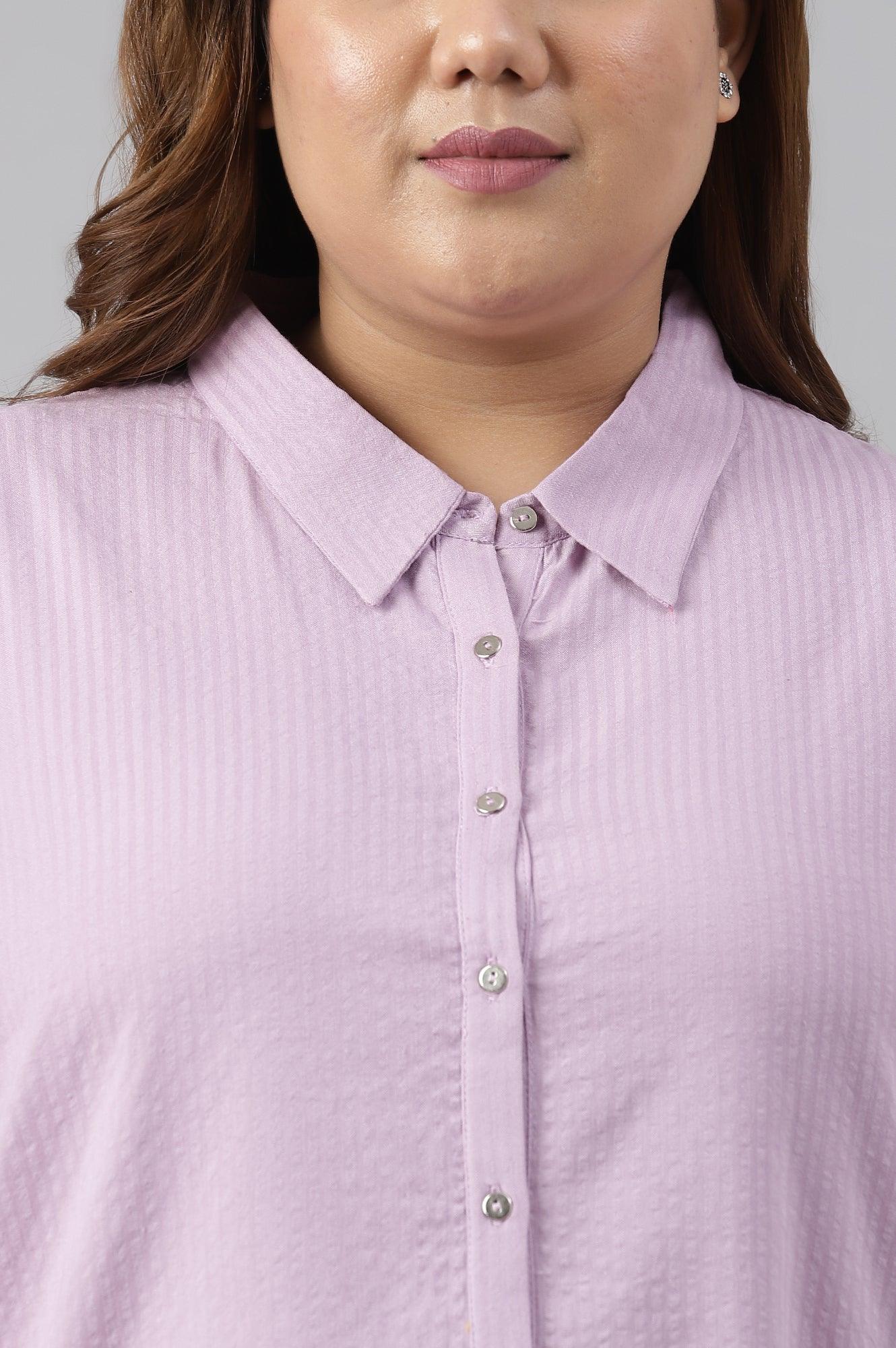 Light Purple Shirt Collar Plus Size Top - wforwoman